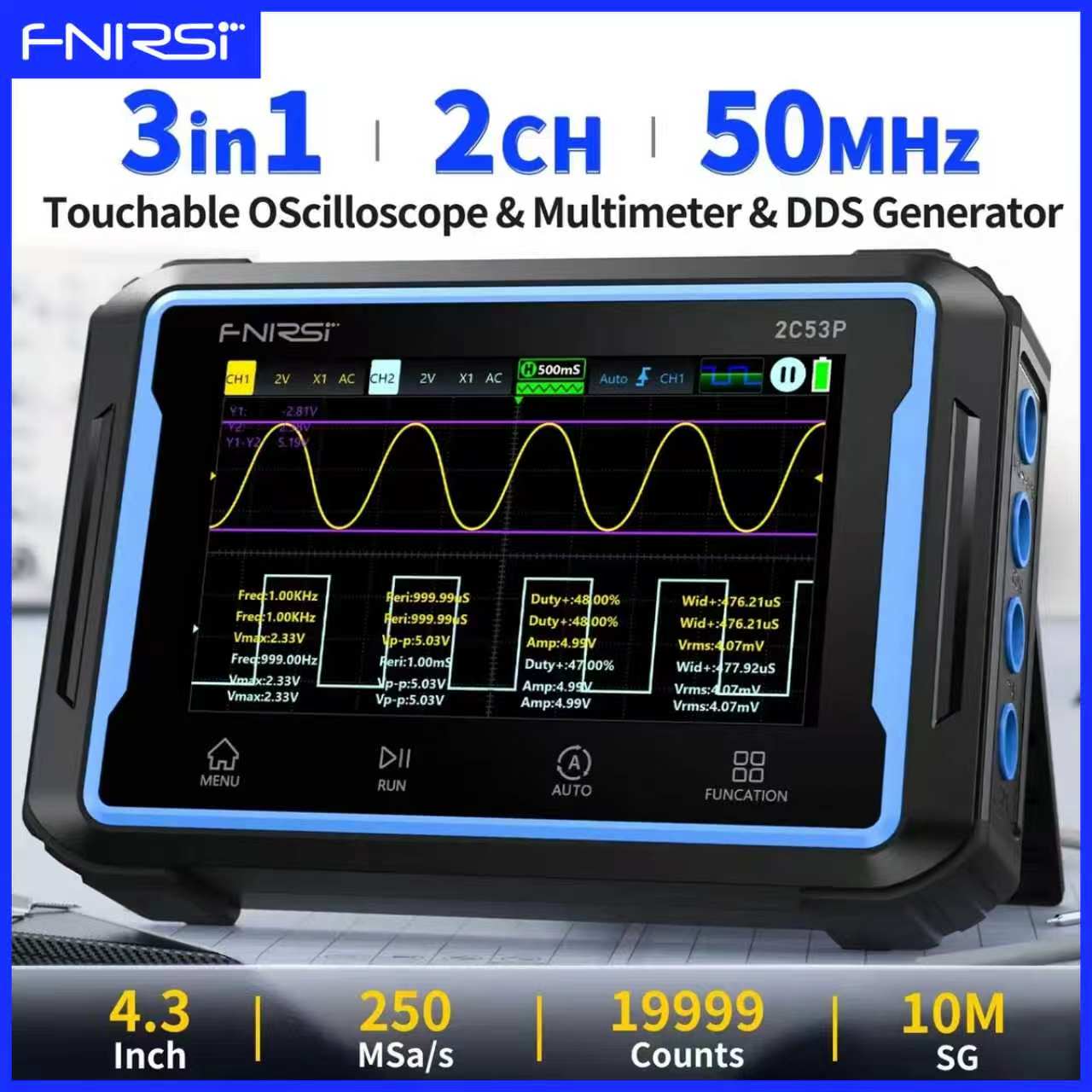 Signal Generator Spectrum Analyzer - FNIRSI 2C53P Touchscreen Digitale Oscilloscoop Dubbel